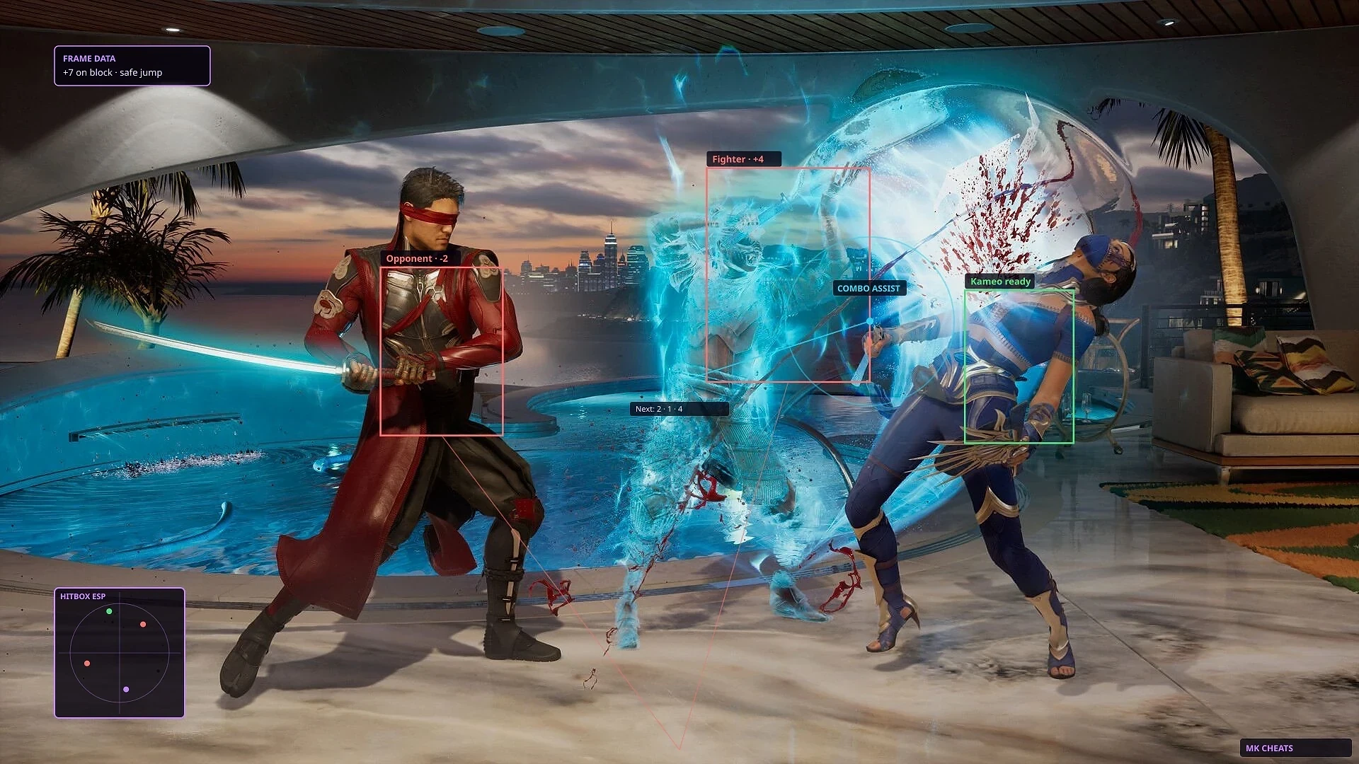 Mortal Kombat 1 cheat overlay during a Ranked match