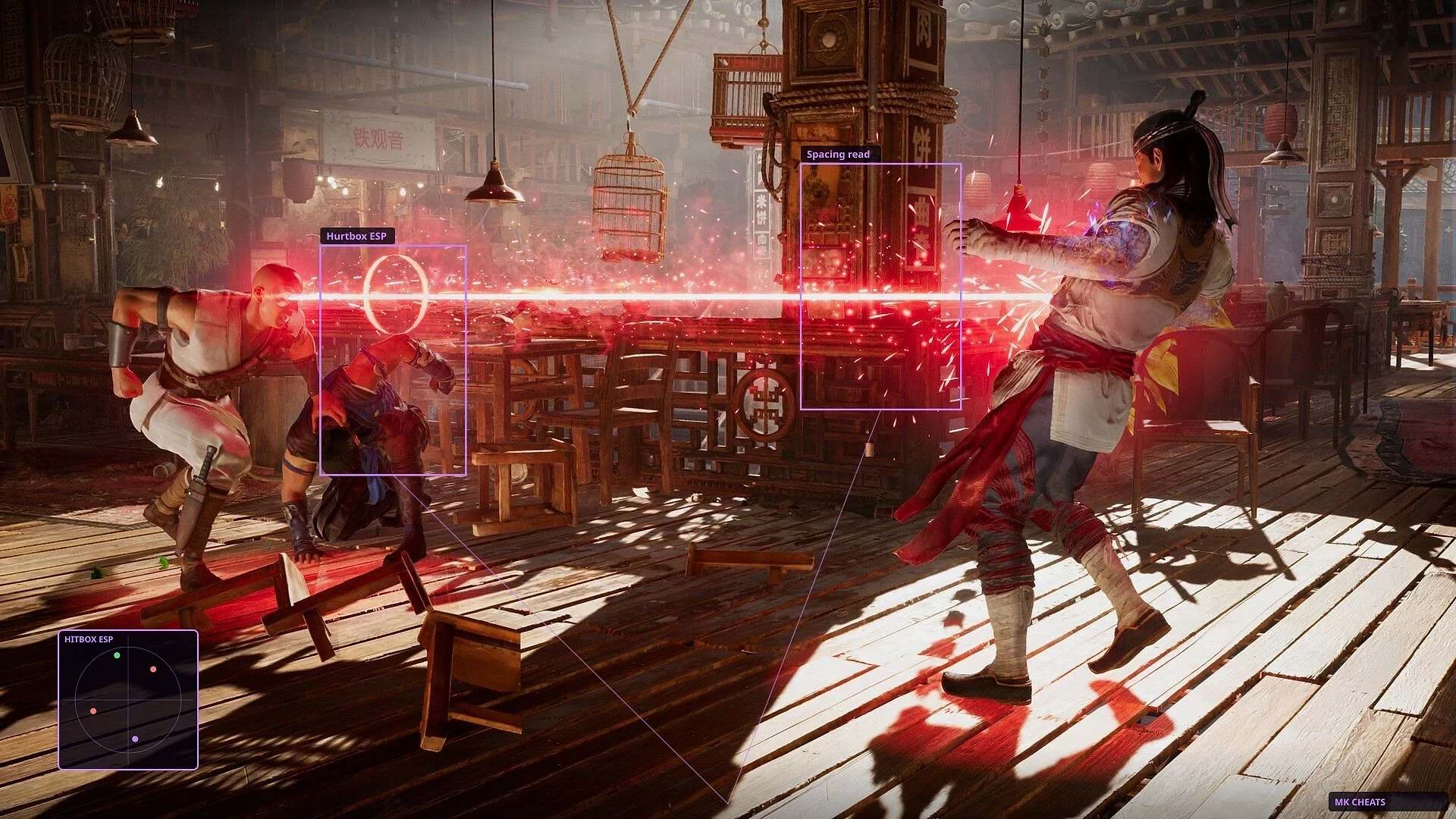 Mortal Kombat 1 frame data overlay during footsies